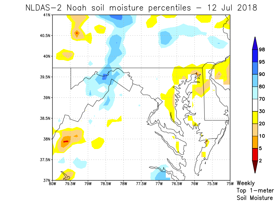 NLDAS-2 Noah LSM top 1-m soil moisture percentiles for 12 July 2018