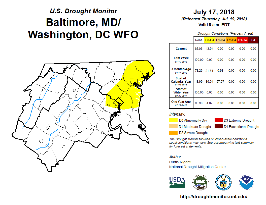 U.S. Drought Monitor valid 17 July 2018 for the Washington DC area